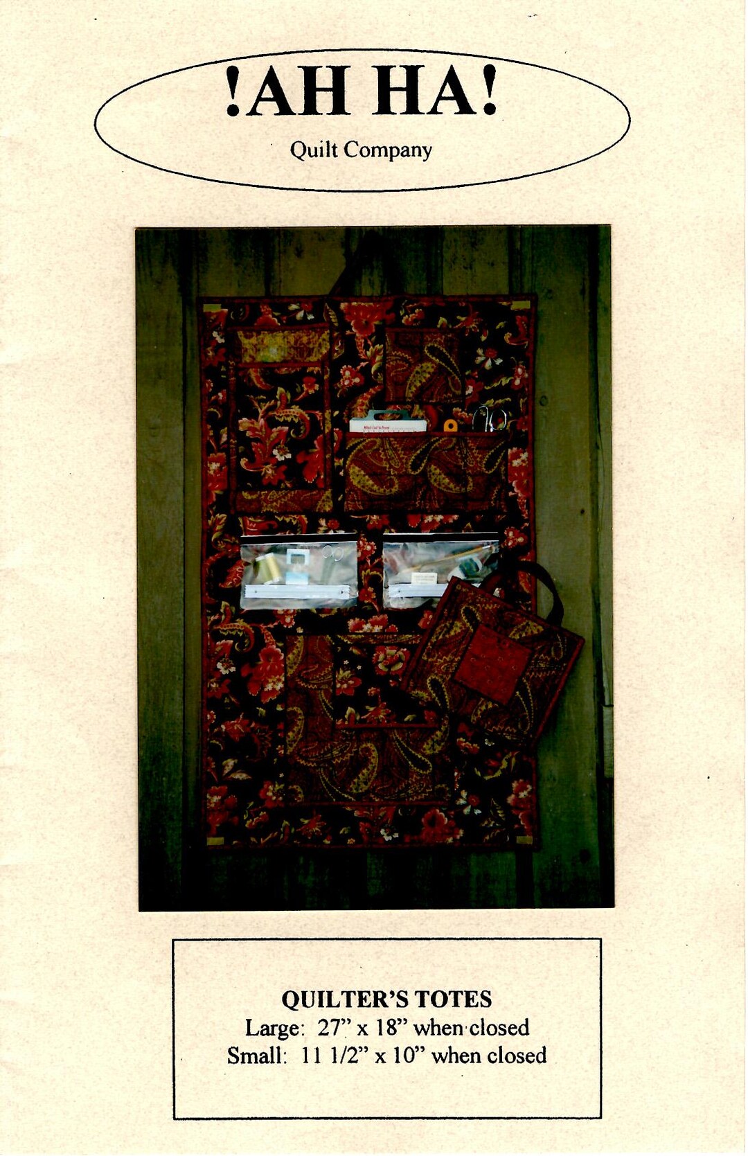 2 Sizes Quilter's Tote Uncut PATTERN 27x18