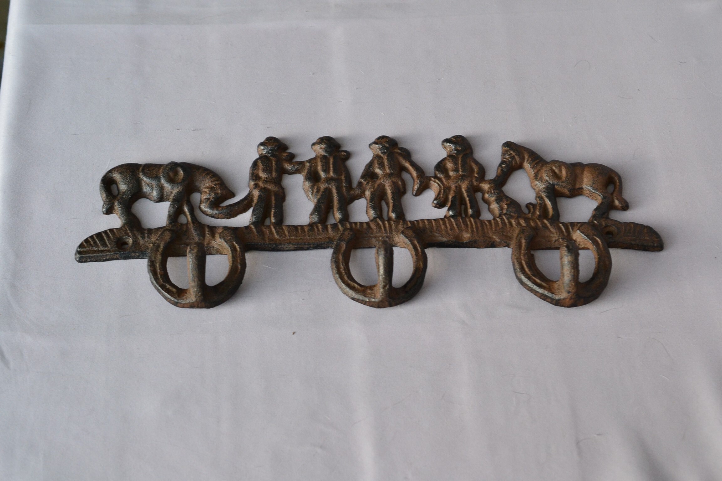 Large 13" Cast Iron Hook Cowboys Horses Horseshoes Western Style Coat