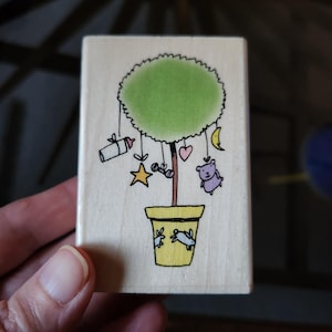Baby Topiary Stamp 3x2&quot; David Walker Uptown Rubber Stamps Mobile Baby Shower Birth Announcement Cardmaking Mounted Rubber Wooden Stamps