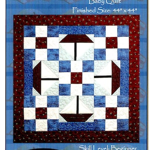Pieced Sailboats Mini Quilt Uncut PATTERN 44x44&quot; Pie Plate Patterns Sail Away Baby Crib Quilt Square Quilt Sail Boats Wall Hanging Quilt