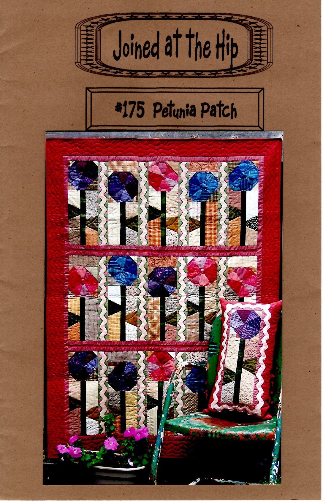 Mini courtepointe + oreiller en applique florale, motif non coupé 44 x 59 po. Joint au niveau de la hanche Pétunia n° 175, morceau de rebut, applique de fleurs de couette folle