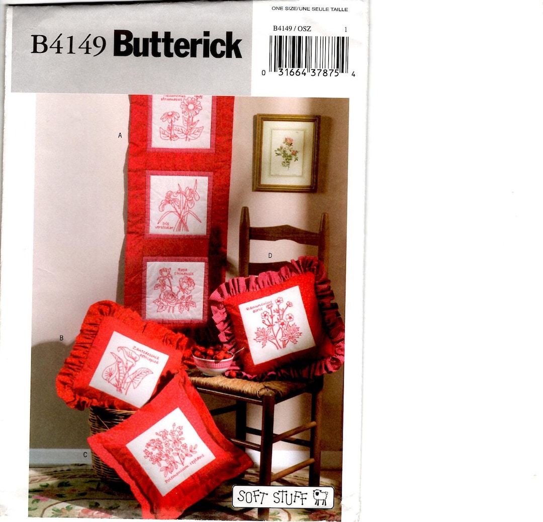 Butterick B4149 Uncut PATTERN Botanical Redwork Accessories Wall ...