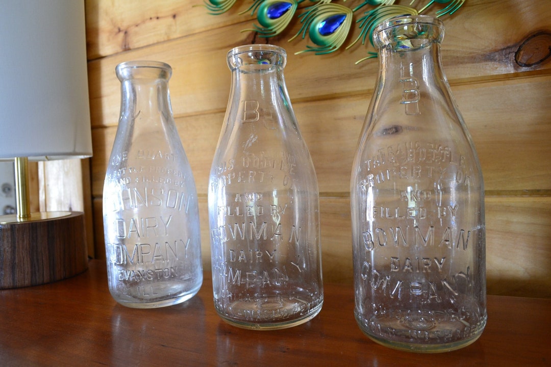 Vtg Lot of 3 Antique Milk Bottles Glass Dairy Bottles Wash & Return