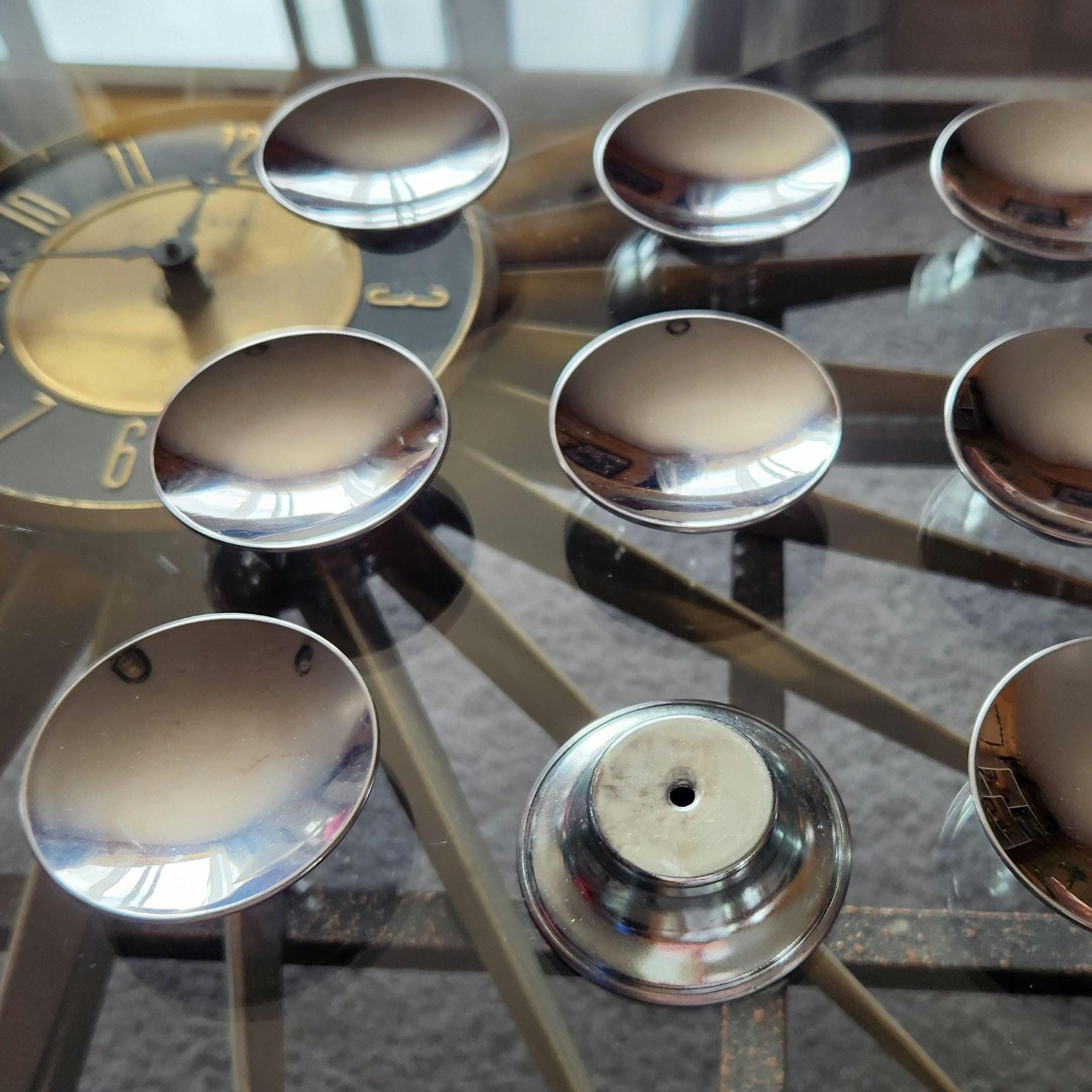 NOS 1 x MCM Huge Concave Knob Polished Chrome Drawer Pull 2.25" Midcentury Modern Large Round Dish Cabinet Handle Deadstock 50 Avbl Brainerd