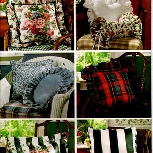 May include: A sewing pattern for five different pillow designs. The pattern is from Butterick and is number 6097. The pillows feature a variety of patterns, including floral, plaid, and stripes.