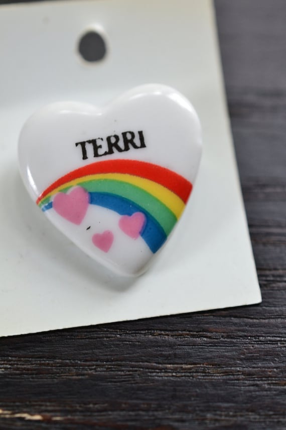 NOS TERRI Pin 1980s Porcelain Name Pin Ceramic Bro