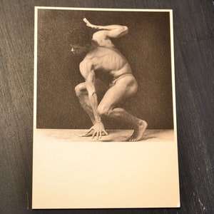 80s Hans van Manen Postcard "Improvisation II" Gay Interest Photography B-W Photo Shirtless Curly Haired Brunet Man Athletic Pose Art Print