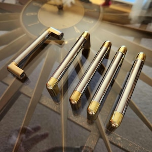 NOS Vtg 1 x Polished Brass & Chrome Drawer Pull 3" Center Belwith Keeler 2 Tone Metal Gold Silver Cabinet Handle Square Arch Pull 90 Avail