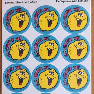 1 x Full Pack / 2 Sheets / Trend Matte Retro Stickers / Lemon Juice Scented Scratch n Sniff Stinky Sticker Scratch and Sniff Stickers Repro