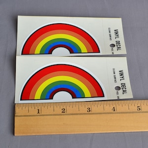 Set of 2 Retro 3.75" Vtg Rainbow Decals 1 Way Window Laptop Decal Small Vinyl Sticker Car Luggage Colorful Decoration LGBT Gay Pride Sticker
