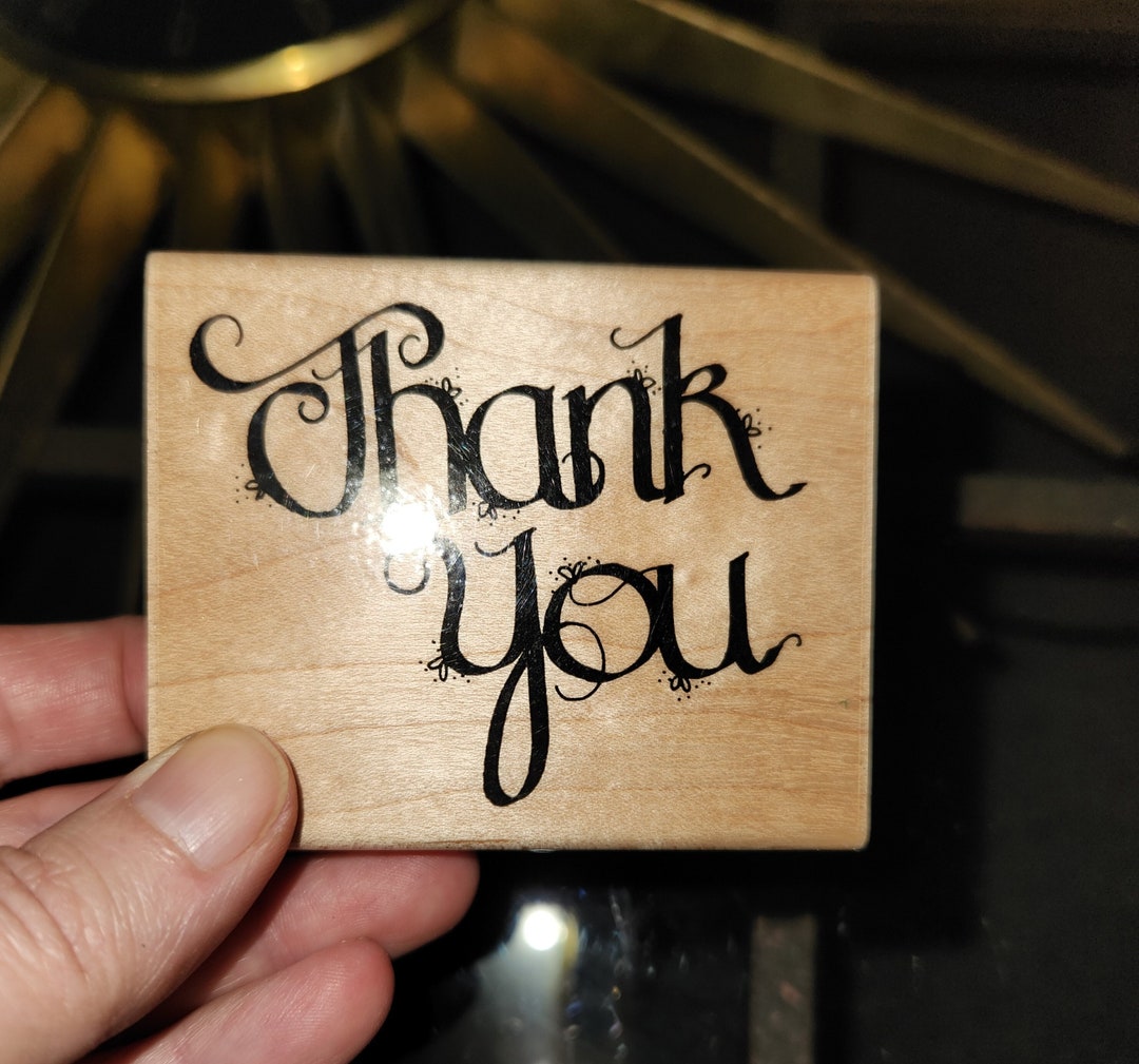 NOS Vtg JRL Design 3" N230 Thank You Calligraphy Font Mounted Rubber ...
