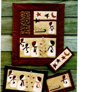 Multi Sizes Snowman Applique Mini Quilts Uncut PATTERN Door Wall Hanging Christmas Decorations Snow People Plum Creek Patchwork Scrap Quilts