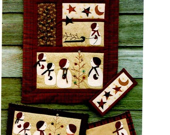 Multi Sizes Snowman Applique Mini Quilts Uncut PATTERN Door Wall Hanging Christmas Decorations Snow People Plum Creek Patchwork Scrap Quilts