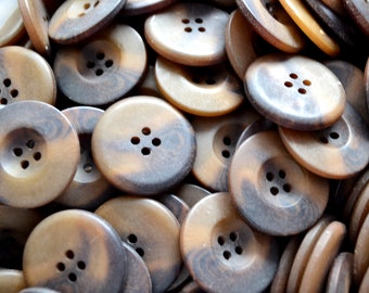 28mm Vtg Lg Faux Tortoise Buttons NOS Lot of 10 25 50 1 1/8&quot; Matte Brown Plastic Buttons Vintage Sewing Notions New Swirl 4 Hole 2 Tone