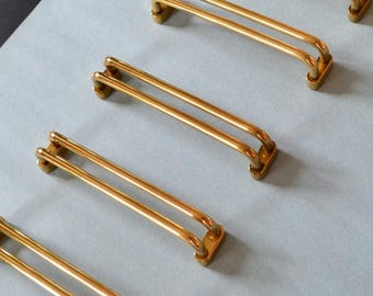 NOS Vtg 1 x Nordic Modern Solid Brass Drawer Pull MCM 3.75" Center Liberty Split Double Rail Cabinet Handle Midcentury Modern Style 200 Avbl
