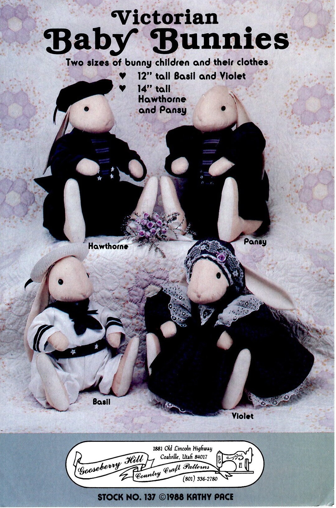 12-14 Victorian Bunny Doll Uncut Pattern Stuffed Animal Pattern ...