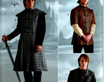 Simplicity R11856 / S9593 Uncut PATTERN Sz BB 46-52 Men's Fantasy Costume Swordsman Coat Jacket Vest The Theater Modeste Buckle Tunic Tabard