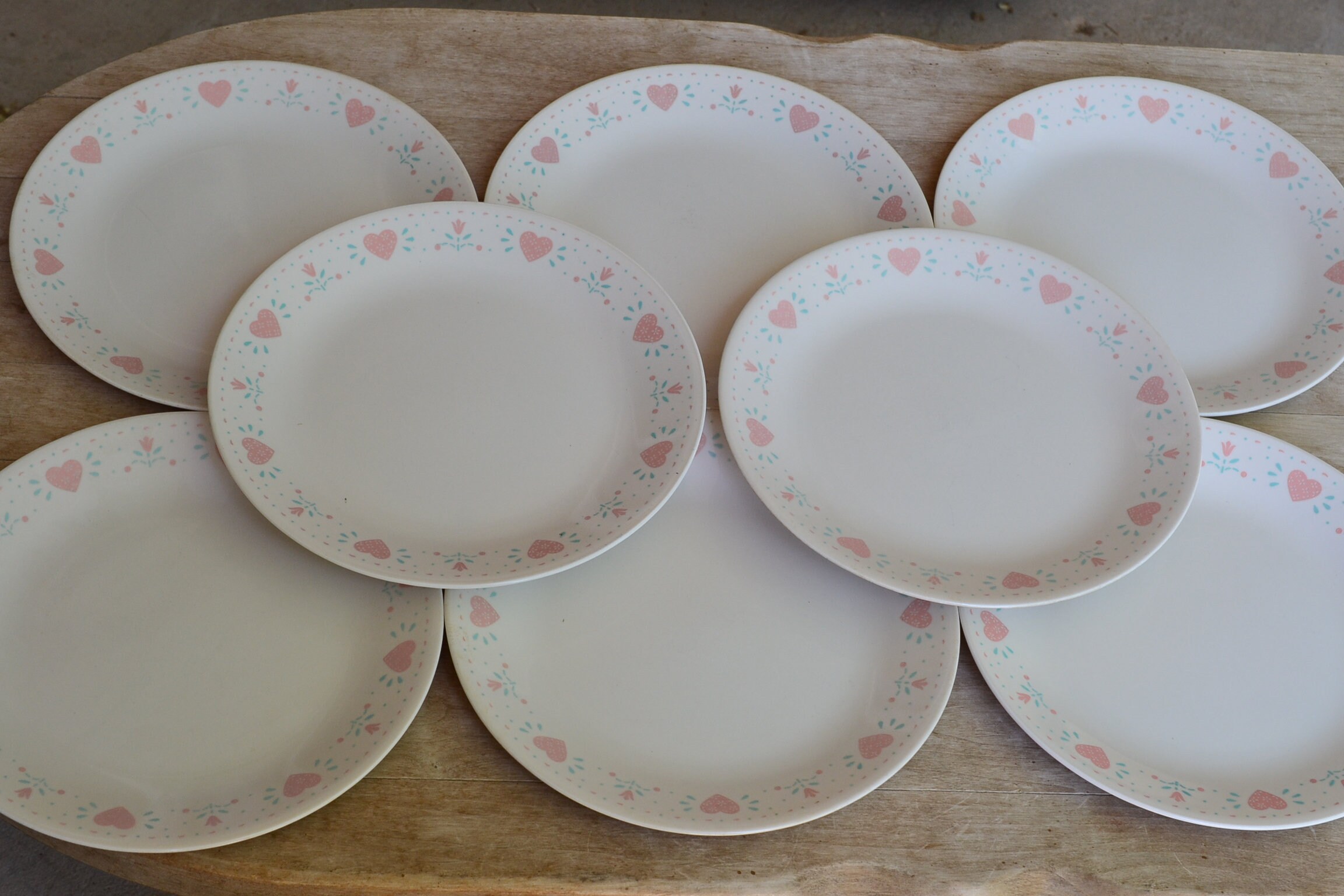 80s Set of 8 Dinner Plates Corelle Forever Yours 10
