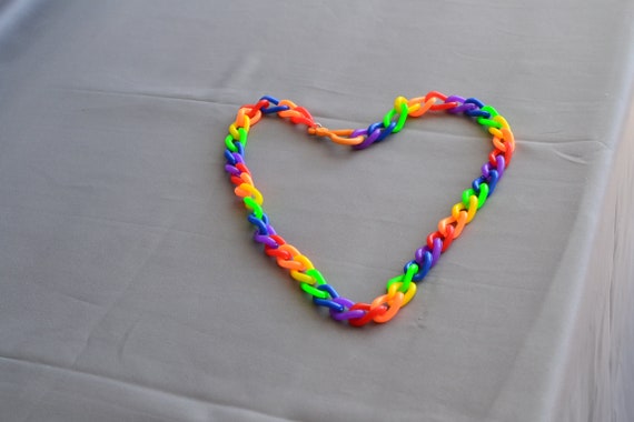 NOS 80s Rainbow Charm Necklace Rainbow Jewelry Pl… - image 5