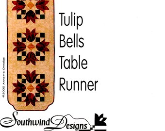 Tulips Table Runner Uncut PATTERN 42.5 x 15.5&quot; Wall Door Hanging Mini Quilt Southwind Designs Floral Flower Tapestry Pattern Tulip Bells