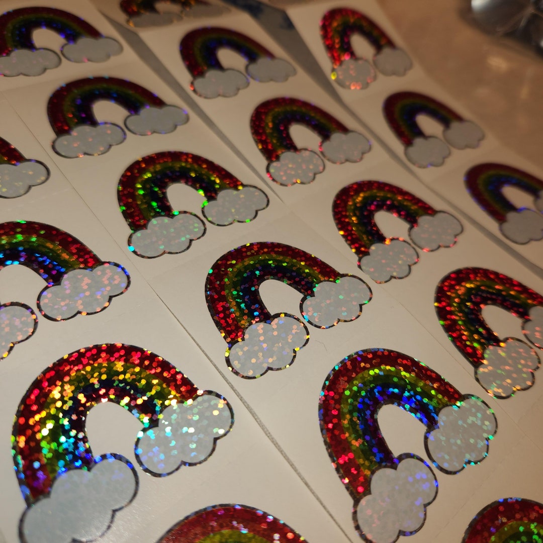 Hambly 4 Mods Glitter Stickers Rainbow & Clouds Large 2x2" Prismatic ...