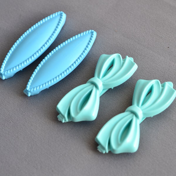 NOS 80s 2 Pair Goody Plastic Barrettes Snap Tight Choose Blue / Green Mint Pale Green Bow Baby Blue Diamond Oval 1980s Hair Clips New Unused