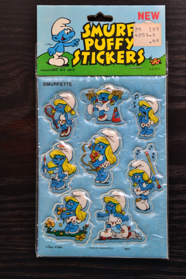 NOS Vtg Smurfs Puffy Stickers 1982 Smurfette Kawaii Ephemera Car NOS Vtg Smurfs Puffy Stickers 1982 Smurfette Kawaii Ephemera Car