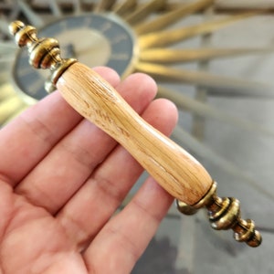 NOS Vtg 1 x Wood & Brass Drawer Pull 3&quot; Center Amerock Cabinet Handle Gold Arch Pull Burnished Antique Brass Handle 31 Avail