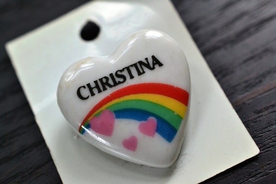 NOS CHRISTINA Pin 1980s Porcelain Name Pin Brooch… - image 1