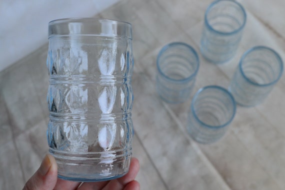 90s Farmhouse Tumblers Set of 5 Juice Glasses Francosinho Brazil 300ml  Small Glasses Blue Glassware Barware Blue Water Glass Shabby 10 Oz - Etsy