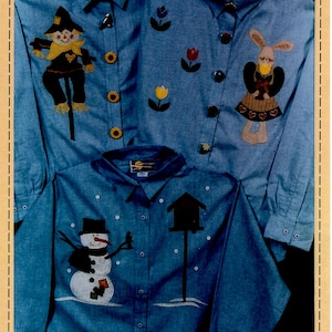 Seasonal Appliques Uncut PATTERN Seasonal Shirts Scarecrow Snowman Bunny Bear Thread Designs Women's Embellished Vest Sweatshirt Pattern