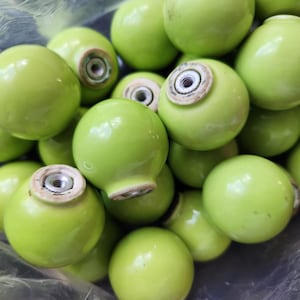 1 x Vtg Ball Knob 1.25" Bright Lime Green Porcelain Cabinet Drawer Pull Bulbous Small Round Ceramic Knob Green Cabinet Hardware 34 Avail