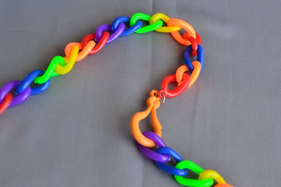 NOS 80s Rainbow Charm Necklace Rainbow Jewelry Pl… - image 7