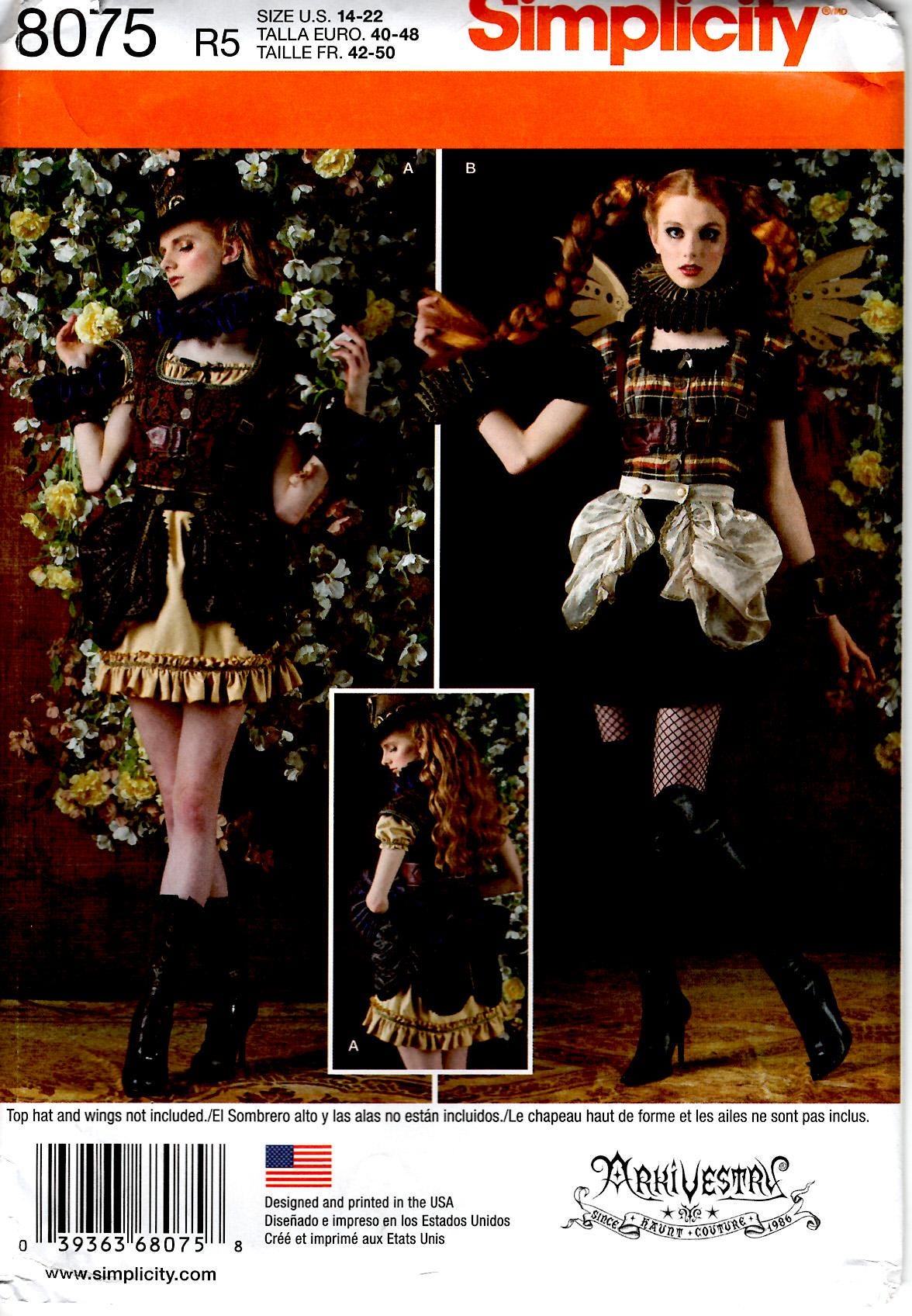 Choice Size 2016 Simplicity 8075 Uncut PATTERN Sz H5 / R5 Plus Size Fantasy Costume Cosplay Arki Vestry Steampunk Mini Dress Cuffs Ruffles