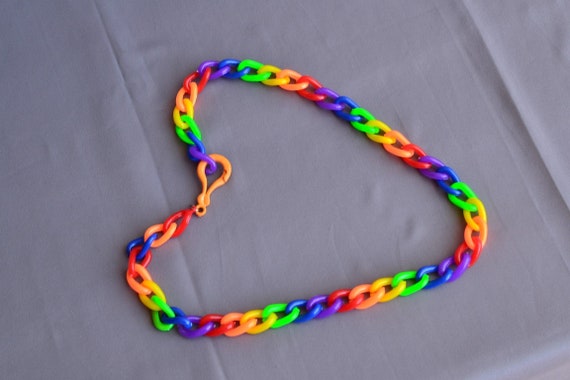 NOS 80s Rainbow Charm Necklace Rainbow Jewelry Pl… - image 1