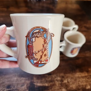 1 x Vtg Diner Mug Cow Camp China Pipestone Buckeye Blake Boot Shape A Heavy Stoneware Restaurant Ware Cowboy Tack Western 8 Oz Mug 3 Avbl