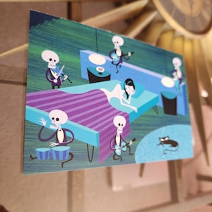 Josh Agle Postcard In Dreams (2003) Impression d'art mural Art mural penché 4 x 5,75 po SHAG Illustration couleur moderne Mid-Century Carte MCM Tiki atomique