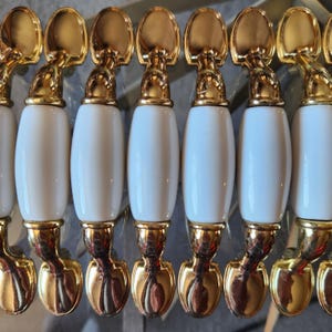 NOS Vtg 1 x Polished Brass & Porcelain Drawer Pull 3" Center Belwith Cabinet Handle Gold Arch Pull Spoon Foot Pull White Gold Pull 200 Avail