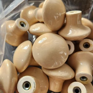 NOS 1 x Vtg Amerock Mushroom Cap Knob Almond / Beige / Tan Knob 1.5" Large Porcelain Cabinet Drawer Pull Round Ceramic Handle Many Avail