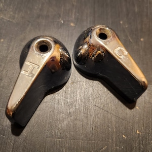 Vtg MCM Hot & Cold Small Paddle Faucet Levers For Bathroom Sink Shower Bath Tub Bathtub Retro Silver Chrome Plated Water Knob Handle / Set 4