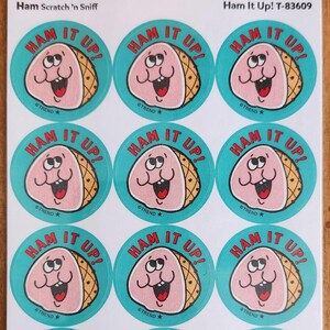 1 x Full Pack / 2 Sheets / Trend Matte Retro Stickers / Ham Scented Ham It Up Scratch n Sniff Stinky Sticker Scratch and Sniff Repro