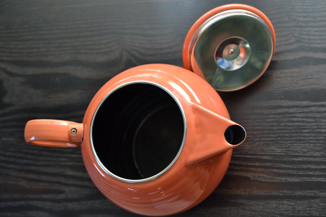 Fiesta Enamel Metal Teapot Covered Tea Pot Kettle w Lid Etsy