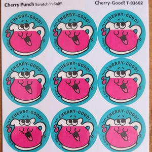 1 x Full Pack / 2 Sheets / Trend Matte Retro Stickers / Cherry Punch Scented Cherry Good Scratch n Sniff Stinky Scratch and Sniff Repro