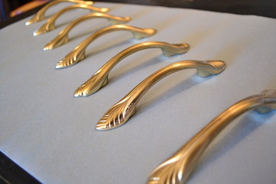 Vtg 1 X Solid Brass Art Deco Drawer Pull 3 Centers Amerock Art