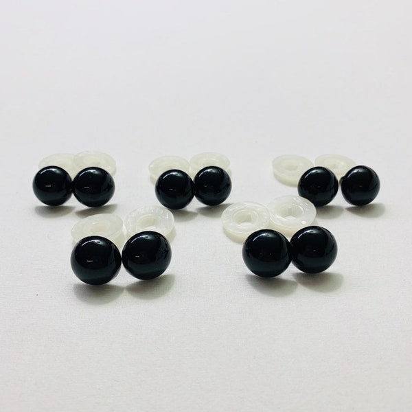 15 mm Solid Black Eyes, 5 Pairs, Amigurumi Eyes, Plastic Animal Eyes, Craft Eyes, Teddy Bear Eyes, Safety Eyes, White Washer, Quality Safety