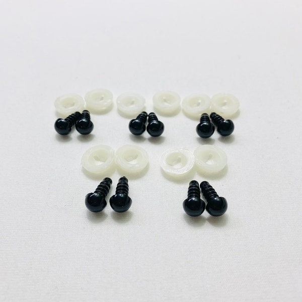 8 mm Solid Black Eyes, 5 or 10 Pairs, Amigurumi Eyes, Plastic Animal Eyes, Craft Eyes, Teddy Bear Eyes, Safety Eyes, White Washer, Quality