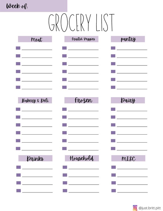 Grocery List Printable - Etsy