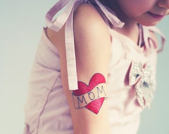 mother's day gift from daughter, fake tattoo gift for kid, girl mom gift for her, toddler photoshoot prop, red heart temporary tattoo