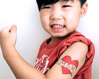 mother's day gift for her, boy mom heart tattoo, gift from kid, boys fake temporary tattoo, red heart tattoo children, mom son photoshoot