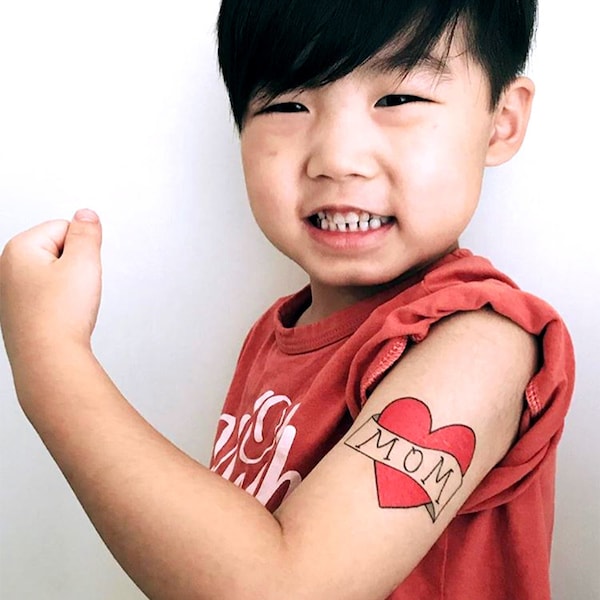 mother's day gift for her, boy mom heart tattoo, gift from kid, boys fake temporary tattoo, red heart tattoo children, mom son photoshoot